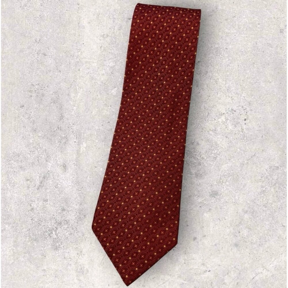 DORMEUIL Silk Tie ITALY Burgundy Gold Geometric W:3.8" EUC